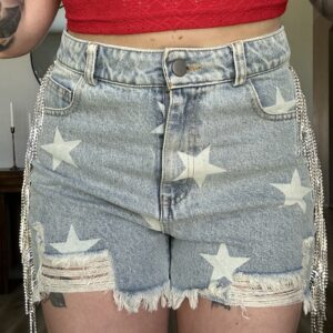 Stars and rhinestones denim shorts